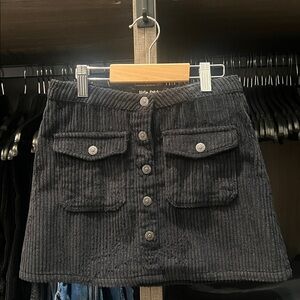 Girls Zara Black Corduroy Snap-Front Mini Skirt, Black, Elastic Adj Waist Sz8